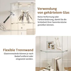 Mioosut Eckvitrine mit Glastüren und LED-Beleuchtung, 4 Ebenen, abschließbar