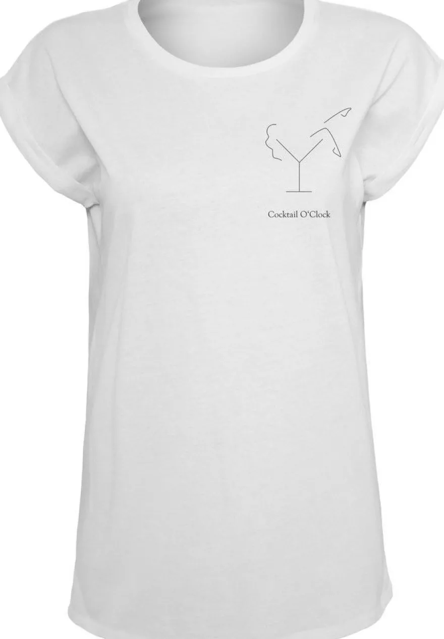 Mister Tee Damen Ladies Cocktail O'Clock Tee T-Shirt Round Neck White