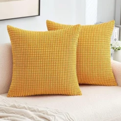 MIULEE 2er Set Kissenbezüge 40x40 cm Kurkuma Kordsamt Dekokissen für Sofa und
