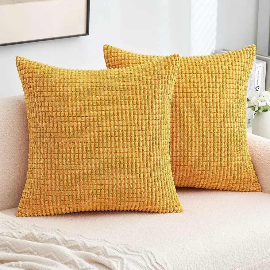 MIULEE 2er Set Kissenbezüge 40x40 cm Kurkuma Kordsamt Dekokissen für Sofa und