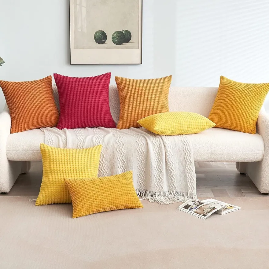 MIULEE 2er Set Kissenbezüge 40x40 cm Kurkuma Kordsamt Dekokissen für Sofa und