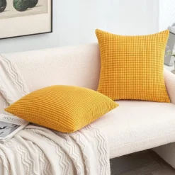 MIULEE 2er Set Kissenbezüge 40x40 cm Kurkuma Kordsamt Dekokissen für Sofa und
