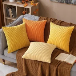 MIULEE Kordsamt Kissenbezug 4 Stück 45x45cm Gelb, Weiche Kissenhülle für Sofa