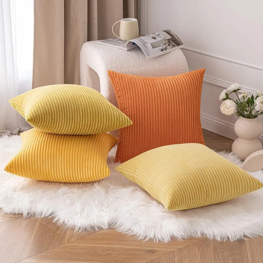 MIULEE Kordsamt Kissenbezug 4 Stück 45x45cm Gelb, Weiche Kissenhülle für Sofa