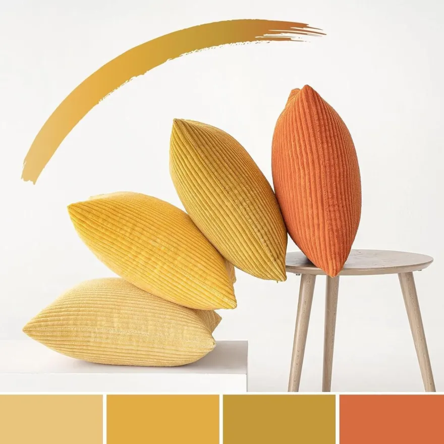 MIULEE Kordsamt Kissenbezug 4 Stück 45x45cm Gelb, Weiche Kissenhülle für Sofa