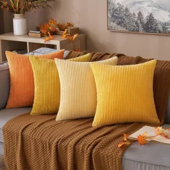 MIULEE Kordsamt Kissenbezug 4 Stück 45x45cm Gelb, Weiche Kissenhülle für Sofa