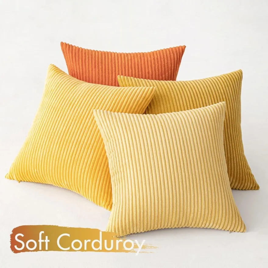 MIULEE Kordsamt Kissenbezug 4 Stück 45x45cm Gelb, Weiche Kissenhülle für Sofa