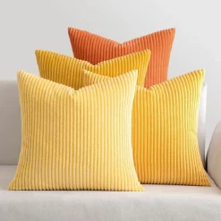 MIULEE Kordsamt Kissenbezug 4 Stück 45x45cm Gelb, Weiche Kissenhülle für Sofa
