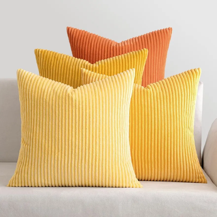 MIULEE Kordsamt Kissenbezug 4 Stück 45x45cm Gelb, Weiche Kissenhülle für Sofa