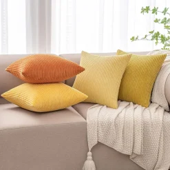 MIULEE Kordsamt Kissenbezug 4 Stück 45x45cm Gelb, Weiche Kissenhülle für Sofa