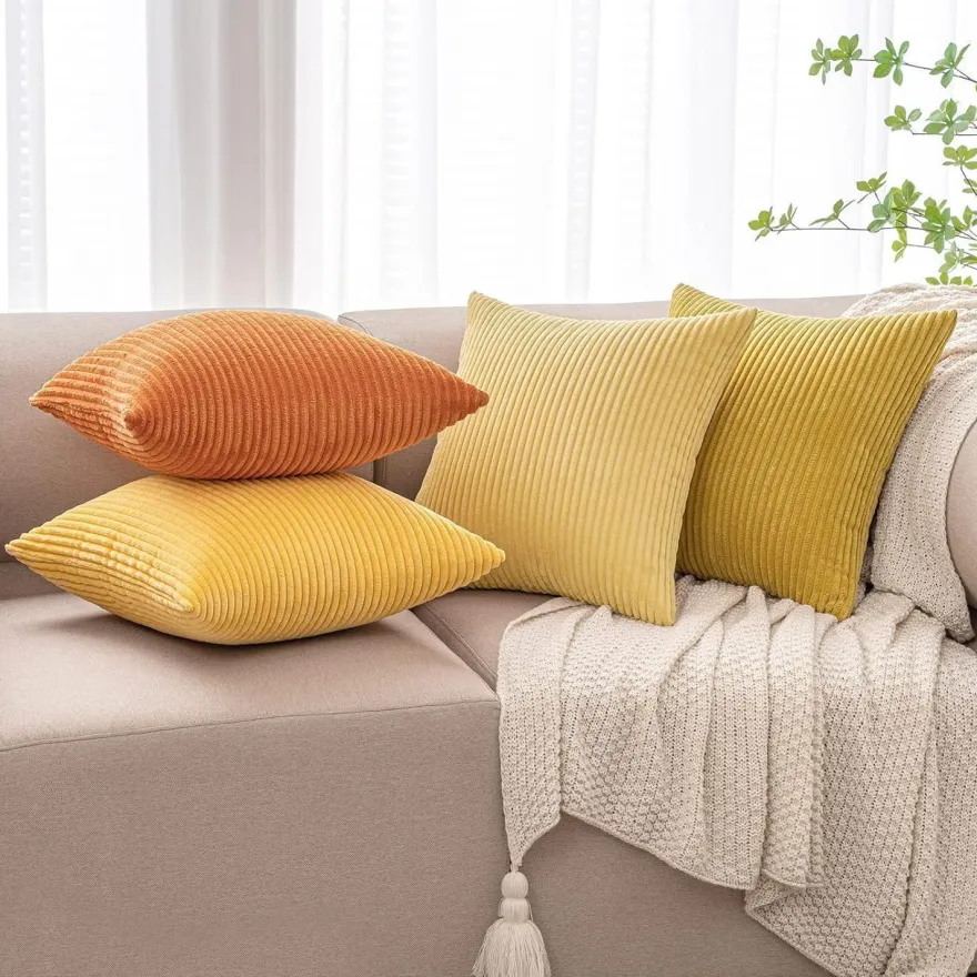 MIULEE Kordsamt Kissenbezug 4 Stück 45x45cm Gelb, Weiche Kissenhülle für Sofa