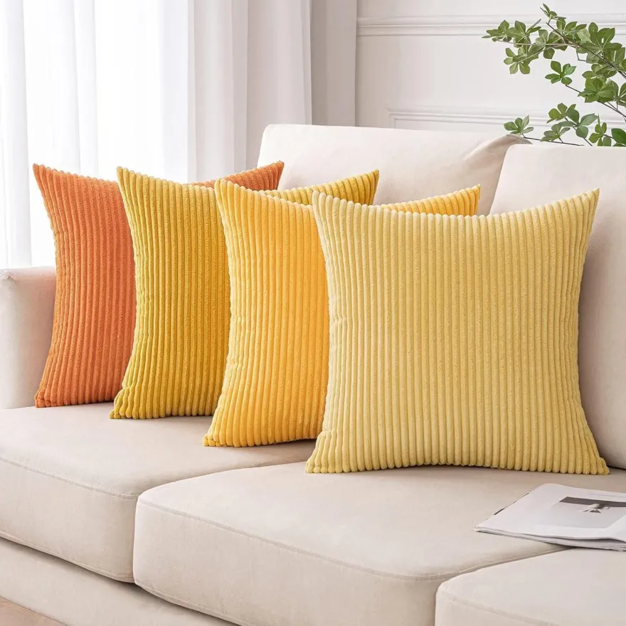 MIULEE Kordsamt Kissenbezug 4 Stück 45x45cm Gelb, Weiche Kissenhülle für Sofa