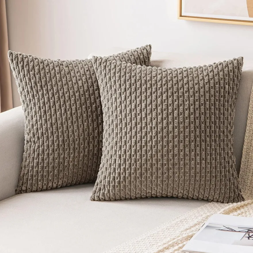 MIULEE Kordsamt Kissenbezug 2er Set 45x45 cm Braun, Dekorative Kissenhülle für