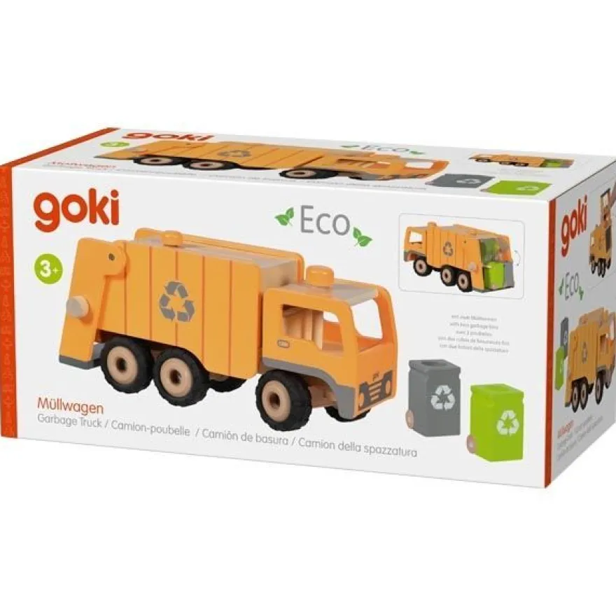 Müllwagen, Müllauto Mülllaster aus Holz, goki 55848