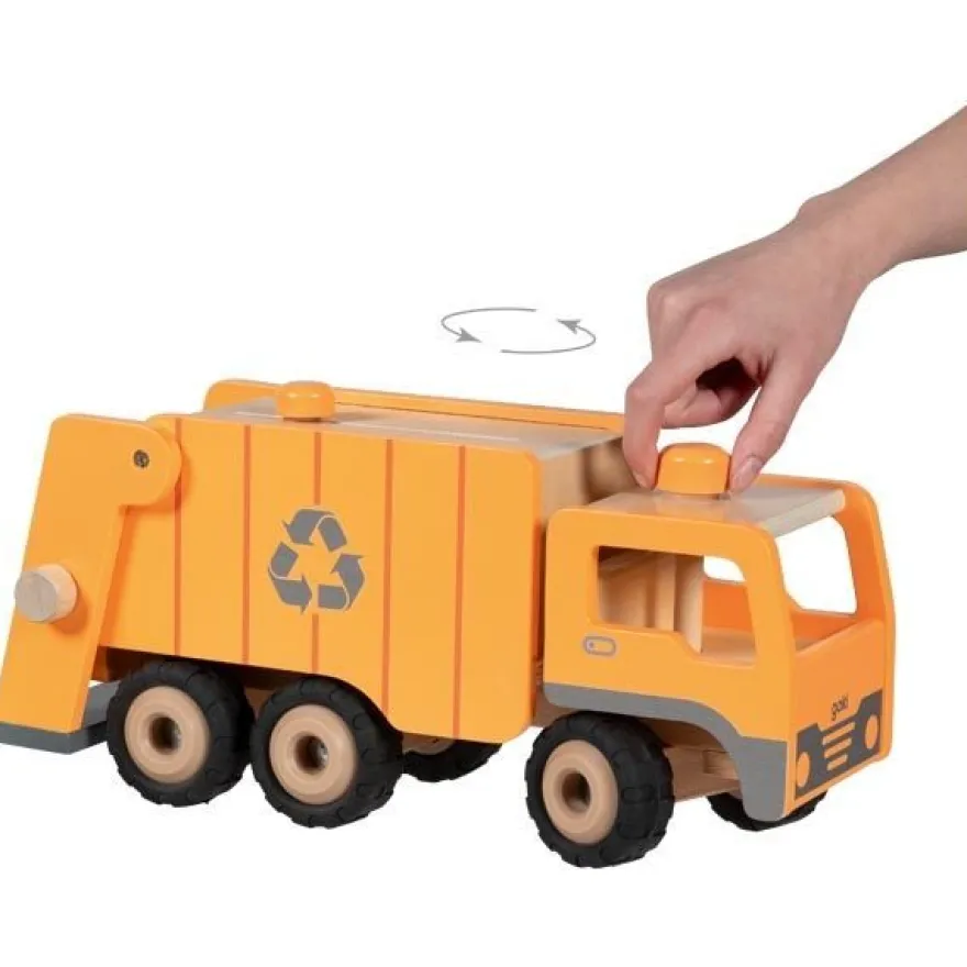 Müllwagen, Müllauto Mülllaster aus Holz, goki 55848
