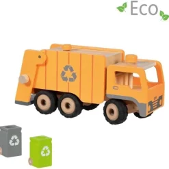 Müllwagen, Müllauto Mülllaster aus Holz, goki 55848