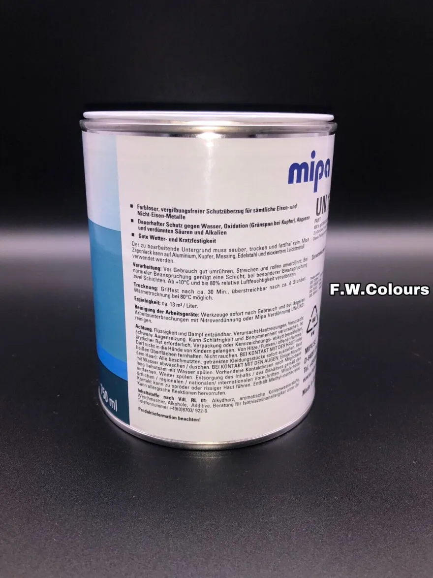 750 ml Mipa Zaponlack, farbloser Schutzlack Acryl Klarlack Metalle u. NE-Metalle