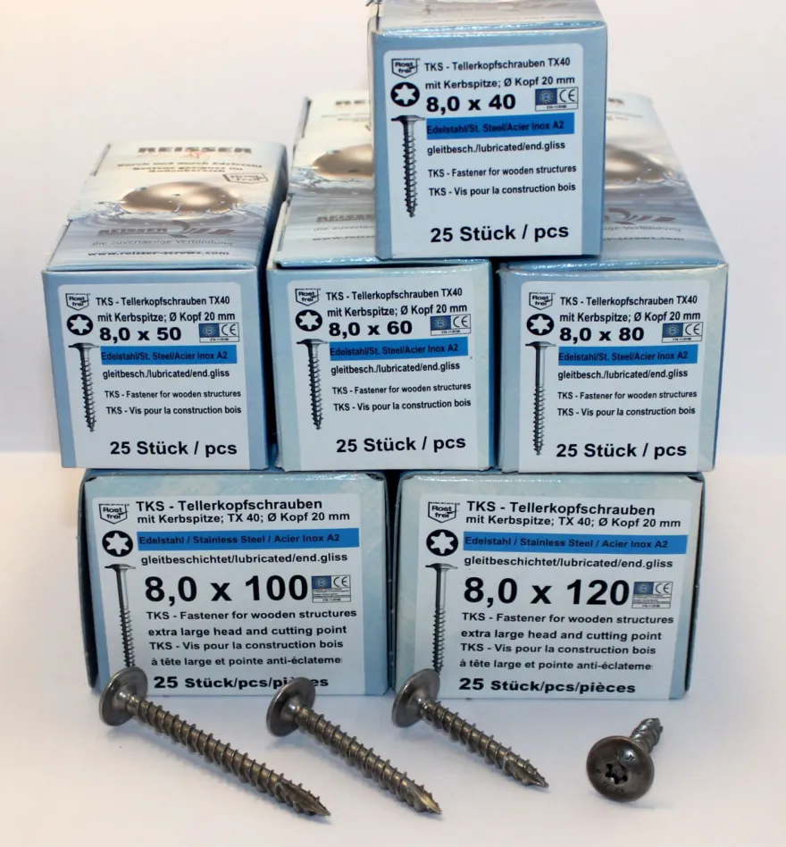 8,0 mm Edelstahl A2 Tellerkopfschrauben Torx TX 40 Holzbauschrauben rostfrei V2A