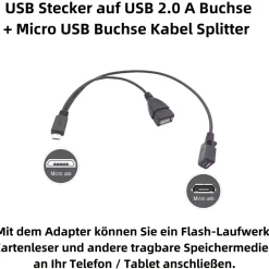 M00 Micro USB Stecker auf USB 2.0 A Buchse + Micro USB Buchse Splitter OTG Kabel 30cm