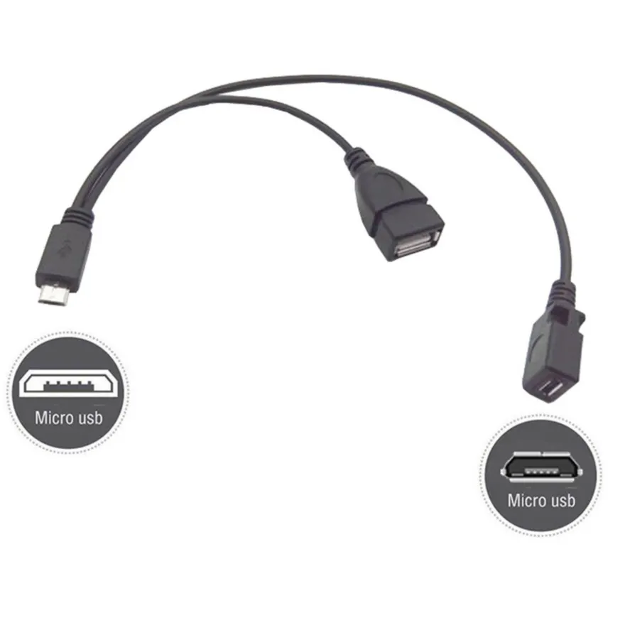 M00 Micro USB Stecker auf USB 2.0 A Buchse + Micro USB Buchse Splitter OTG Kabel 30cm