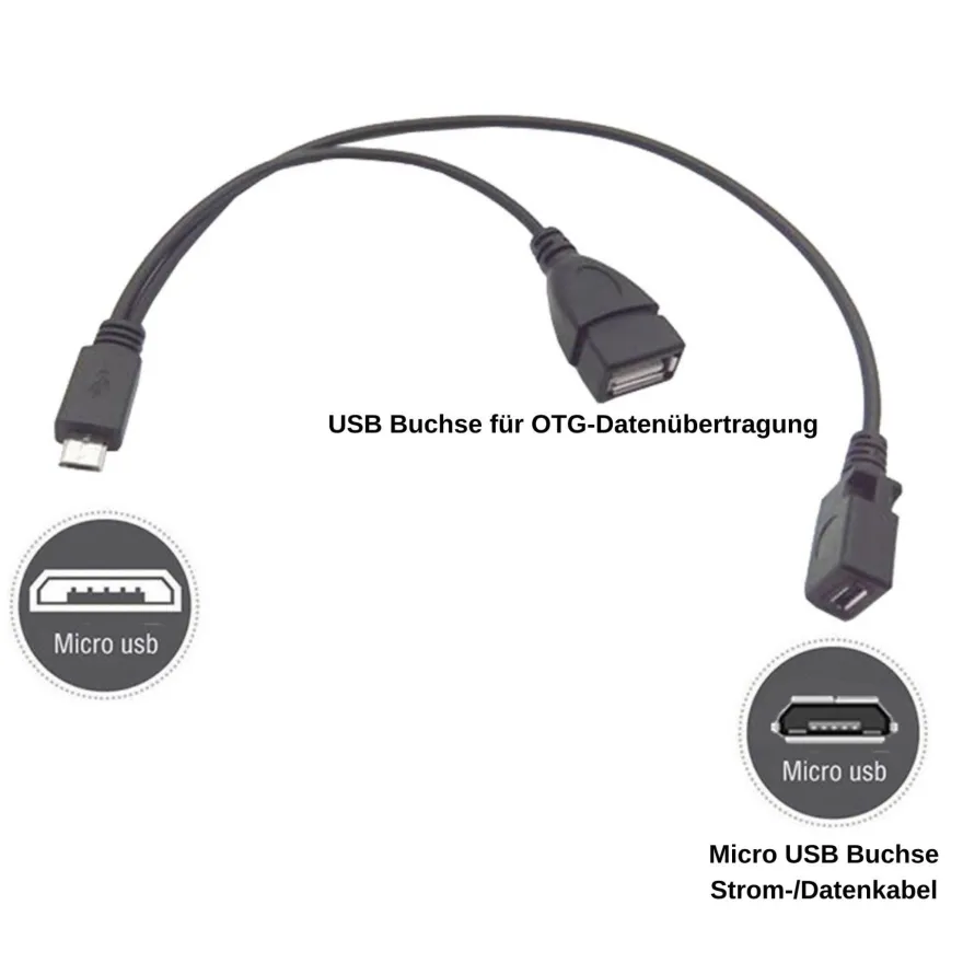 M00 Micro USB Stecker auf USB 2.0 A Buchse + Micro USB Buchse Splitter OTG Kabel 30cm