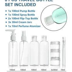 Mococito Kulturbeutel Transparent mit 8 Reiseflaschen zum Befüllen (100ml)