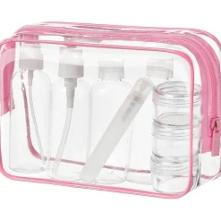 Mococito Kulturbeutel Transparent mit 8 Reiseflaschen zum Befüllen (100ml)
