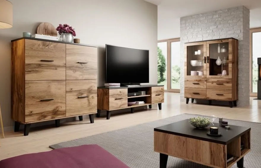 Moderne Eiche/ Schwarz Couchtisch Lotta 110 cm