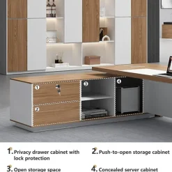 Moderner L-förmiger Schreibtisch mit Stauraum, 160x80x75cm, Schwarz-Weiß Design