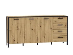 Moderne Sideboard Kommode 184 cm Kirikus Eiche/ Schwarz