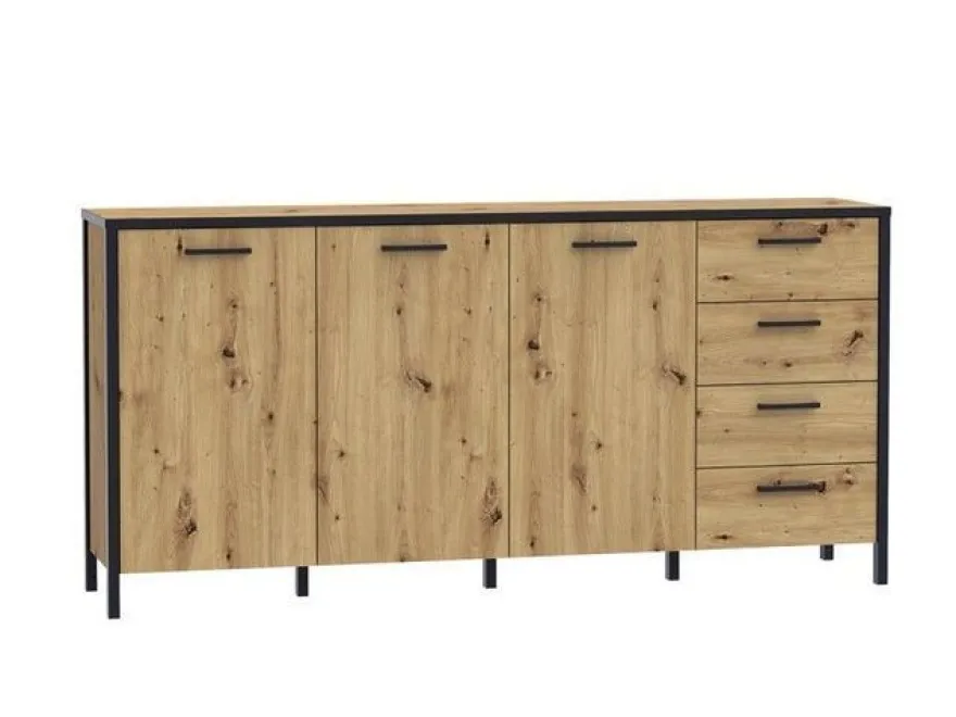 Moderne Sideboard Kommode 184 cm Kirikus Eiche/ Schwarz