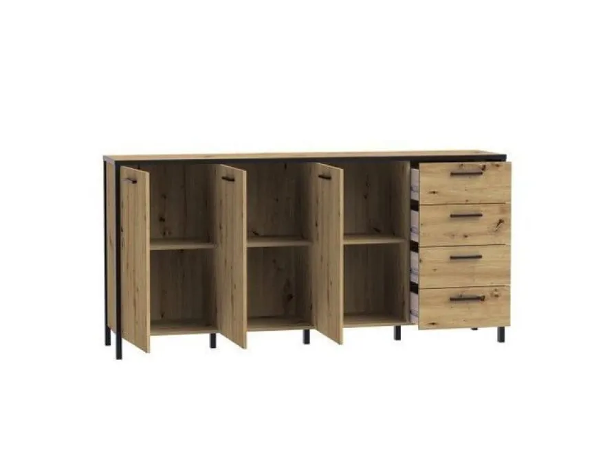 Moderne Sideboard Kommode 184 cm Kirikus Eiche/ Schwarz