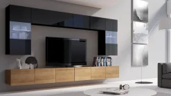 Moderne Wohnwand Calabrini-1 Wohnzimmer-Set Hängewohnwand Hochglanz 10-Farben