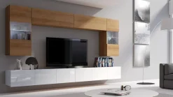 Moderne Wohnwand Calabrini-1 Wohnzimmer-Set Hängewohnwand Hochglanz 10-Farben