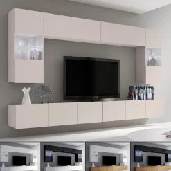 Moderne Wohnwand Calabrini-1 Wohnzimmer-Set Hängewohnwand Hochglanz 10-Farben