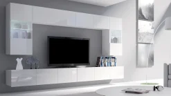 Moderne Wohnwand Calabrini-1 Wohnzimmer-Set Hängewohnwand Hochglanz 10-Farben