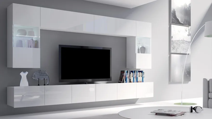 Moderne Wohnwand Calabrini-1 Wohnzimmer-Set Hängewohnwand Hochglanz 10-Farben