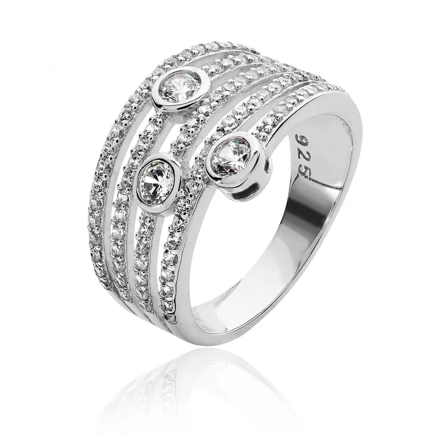 Modischer 925 Sterling Silber Damen - Ring mit Zirkonia