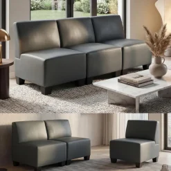Modular 3-Sitzer Sofa Couch Lyon, Kunstleder