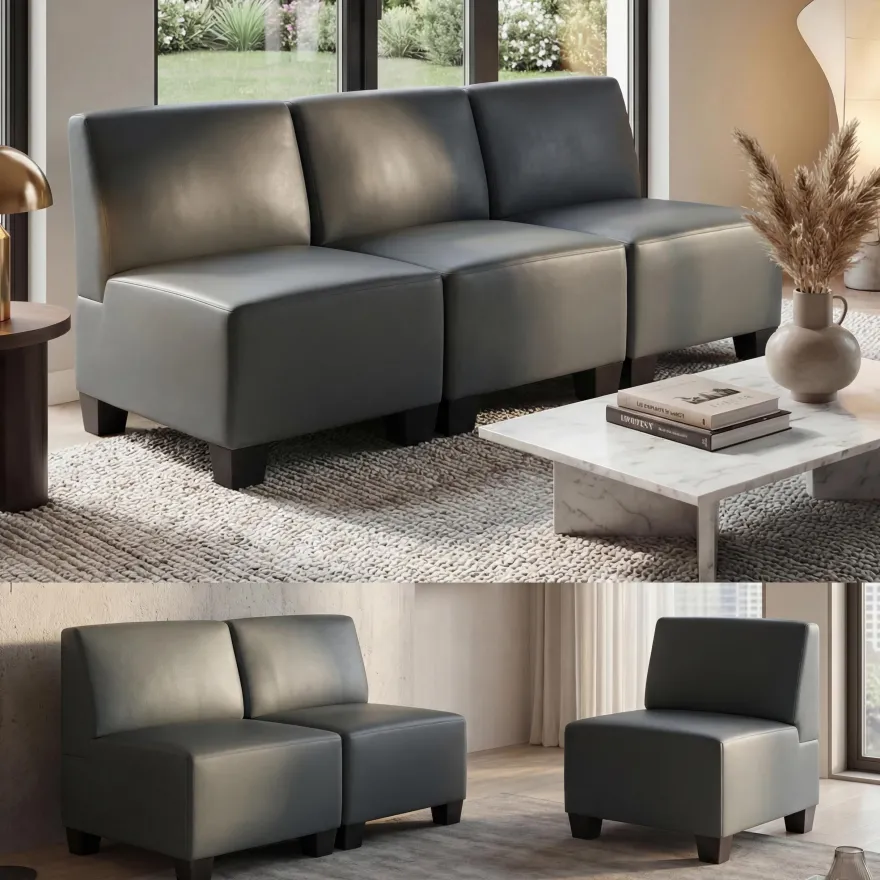 Modular 3-Sitzer Sofa Couch Lyon, Kunstleder