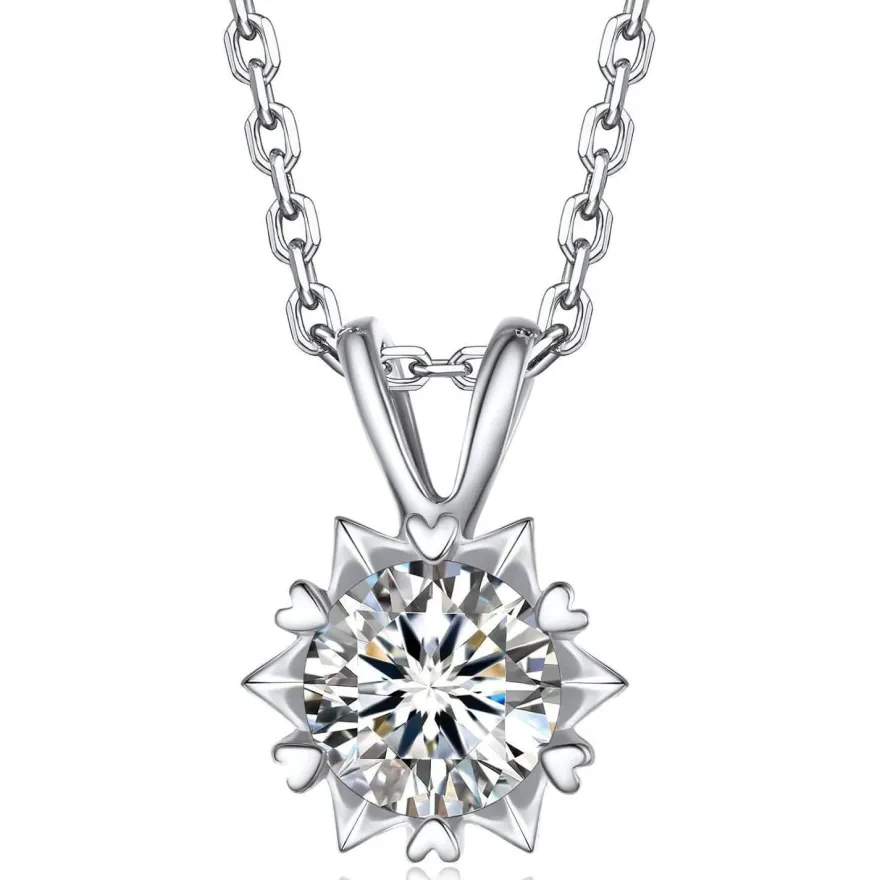 MomentWish Moissanite Halskette Damen Silber 925, 1 Karat Schneeflocke