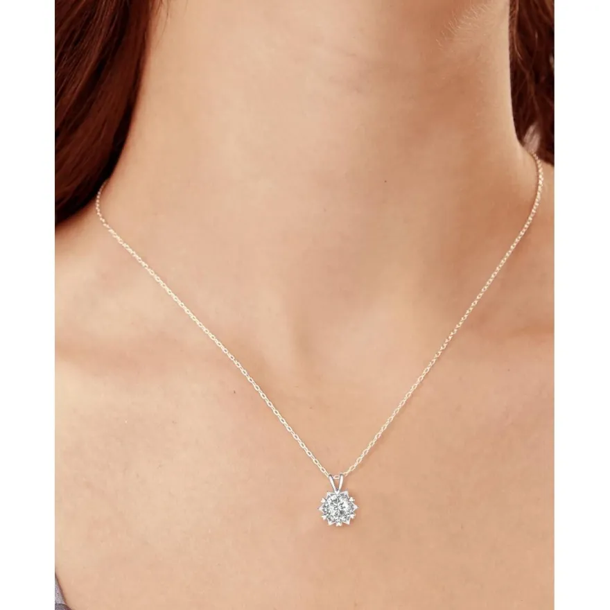 MomentWish Moissanite Halskette Damen Silber 925, 1 Karat Schneeflocke