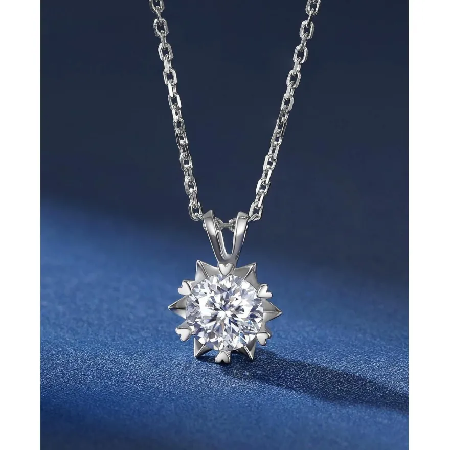 MomentWish Moissanite Halskette Damen Silber 925, 1 Karat Schneeflocke