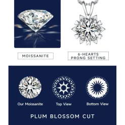 MomentWish Moissanite Halskette Damen Silber 925, 1 Karat Schneeflocke