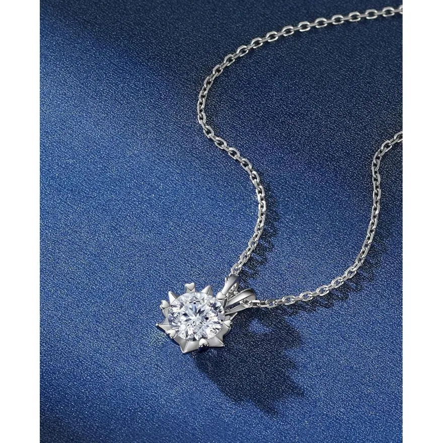 MomentWish Moissanite Halskette Damen Silber 925, 1 Karat Schneeflocke