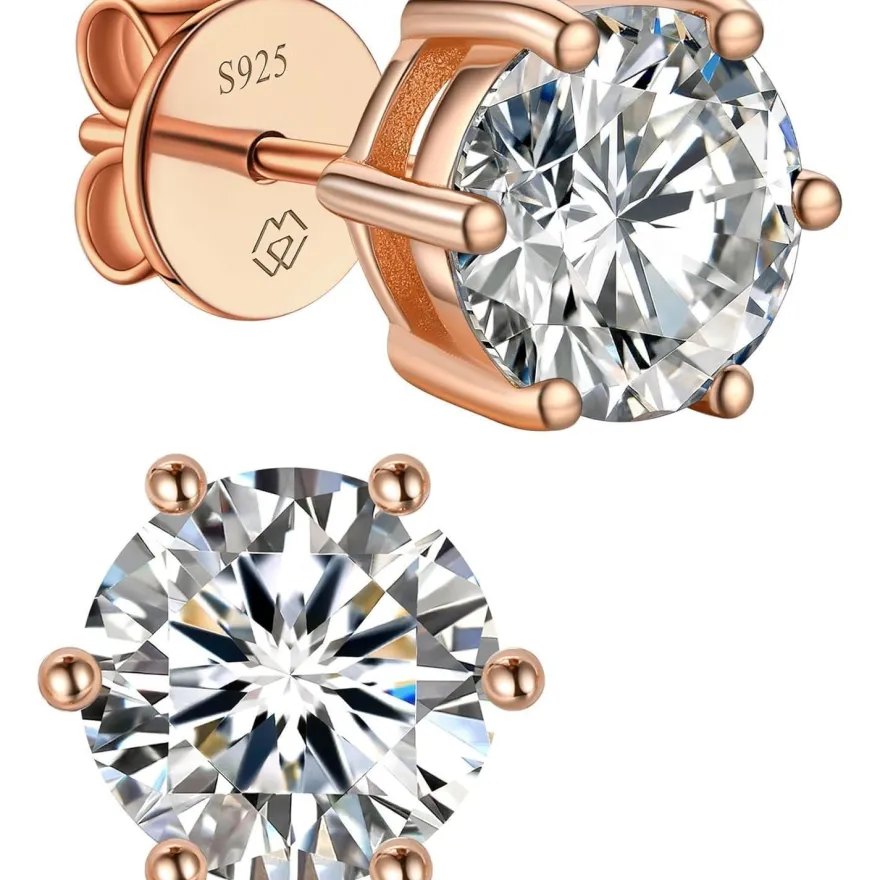 MomentWish Moissanite Ohrringe Rosegold 585 vergoldet, 2 Karat (1ct*2) 6.5mm