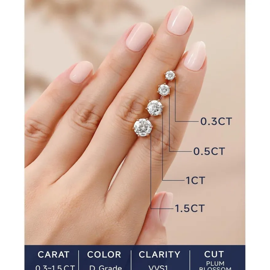 MomentWish Moissanite Ohrringe Rosegold 585 vergoldet, 2 Karat (1ct*2) 6.5mm