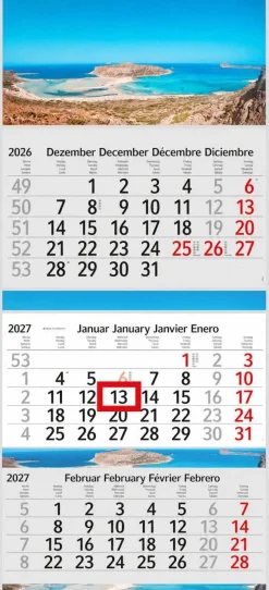3 / 4 Monatskalender 2027 Wandkalender Fotokalender Motivkalender Kalender mit Strand