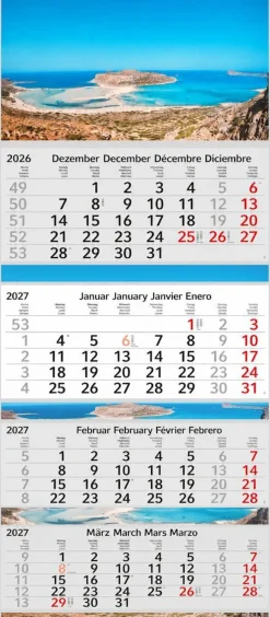 3 / 4 Monatskalender 2027 Wandkalender Fotokalender Motivkalender Kalender mit Strand