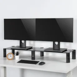 Monitorständer Ergonomischer Glas Ständer für Schreibtisch 2 Monitore Schwarz